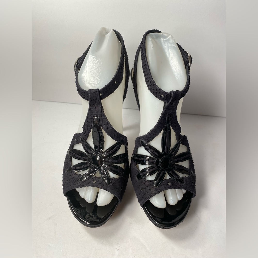 Christian Dior open toe snake embossed sandals heels black 39 - Picture 4 of 10